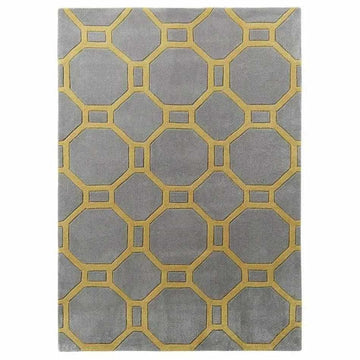Hong Kong HK4338 Modern Geometric Hand-Tufted Soft Textured Hi-Lo Acrylic Grey/Yellow Rug-Think Rugs-Rug Love - The Most Loved Rug Store